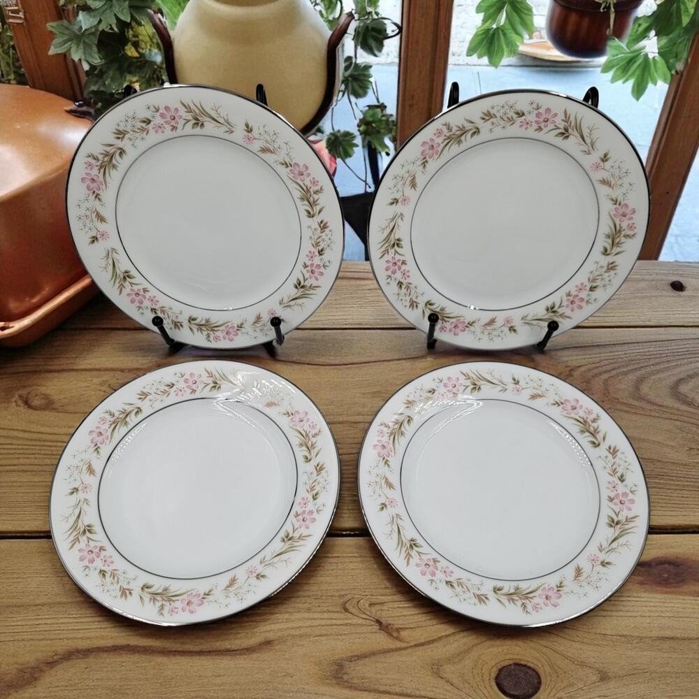 Noritake Mayflower Bread and Butter Plates 2351 Silver Trim Japan Set of 4